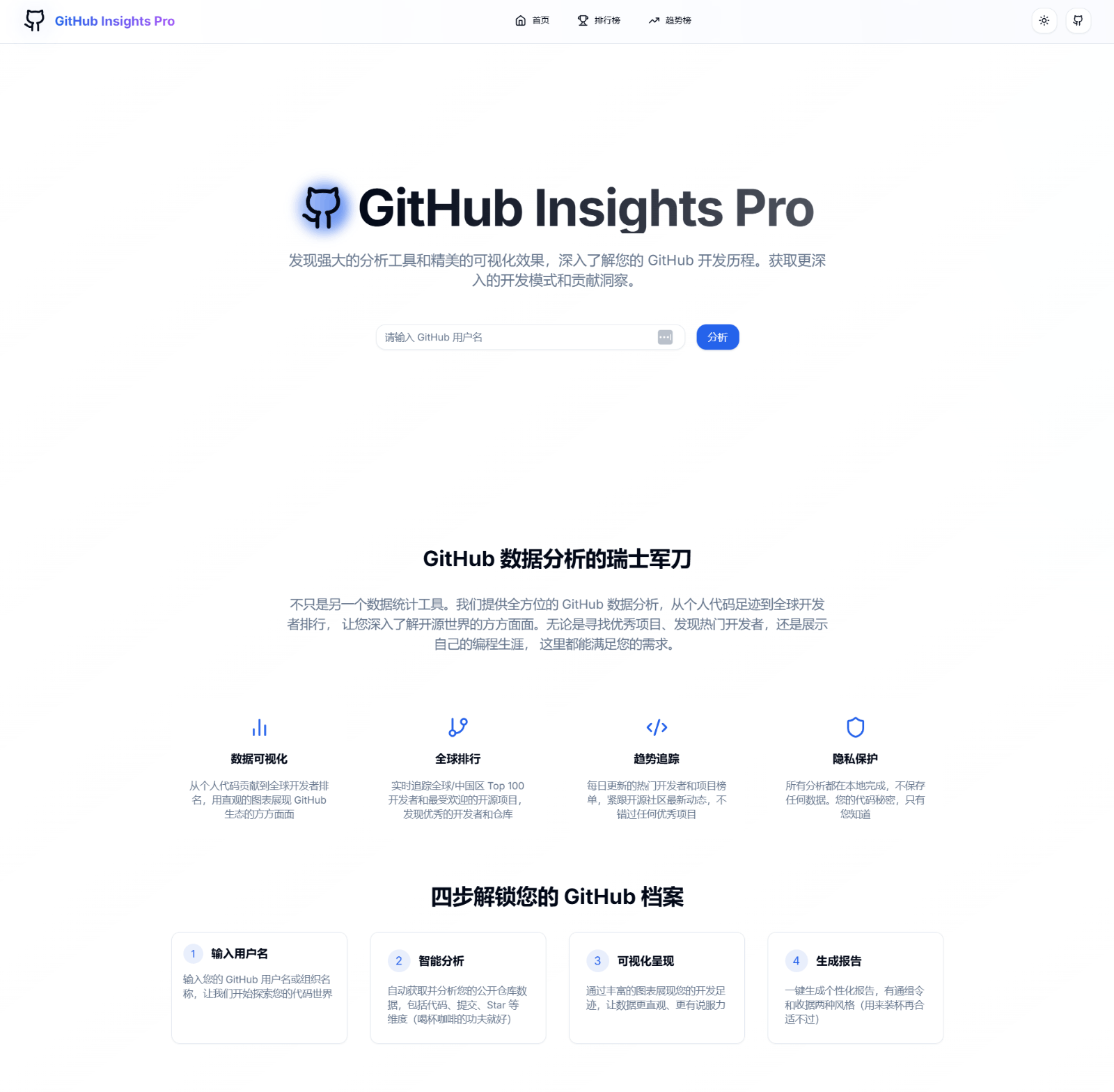 GitHub Insights Pro - GitHub 数据分析